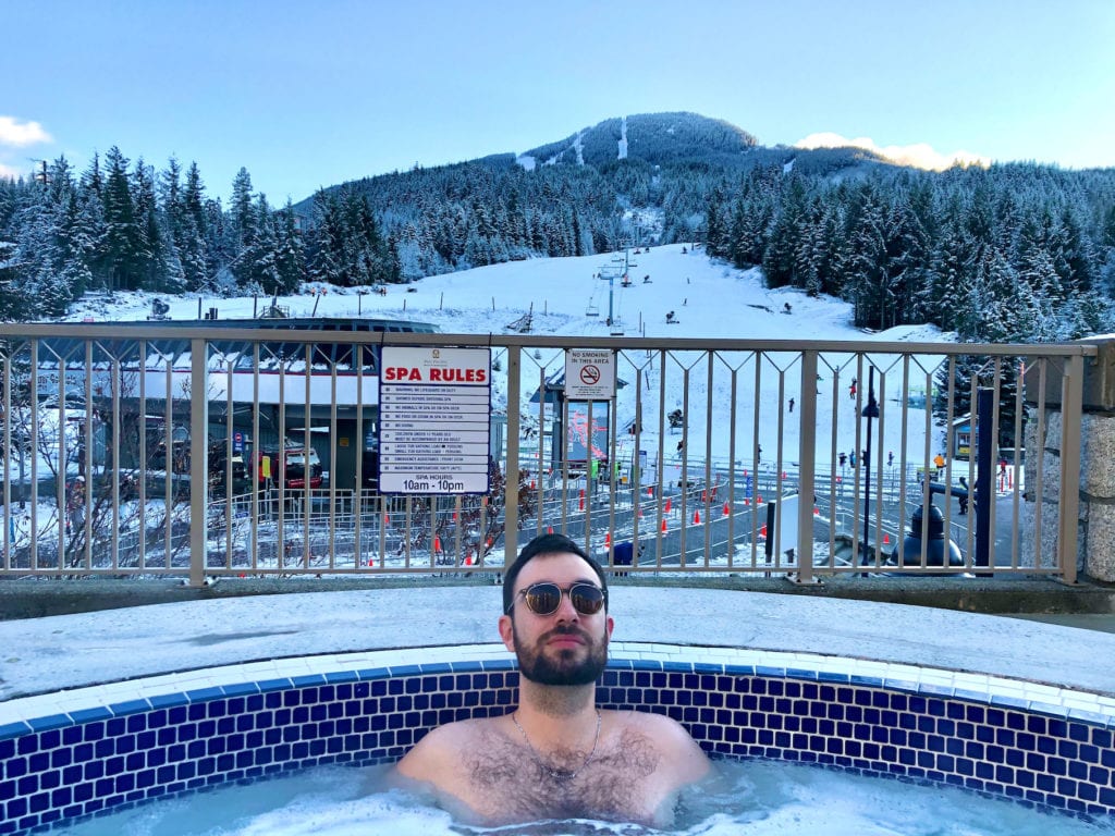 Plenty of things to do in Whistler besides skiing, such as relaxing in a Jacuzzi tub while watching other people ski.
